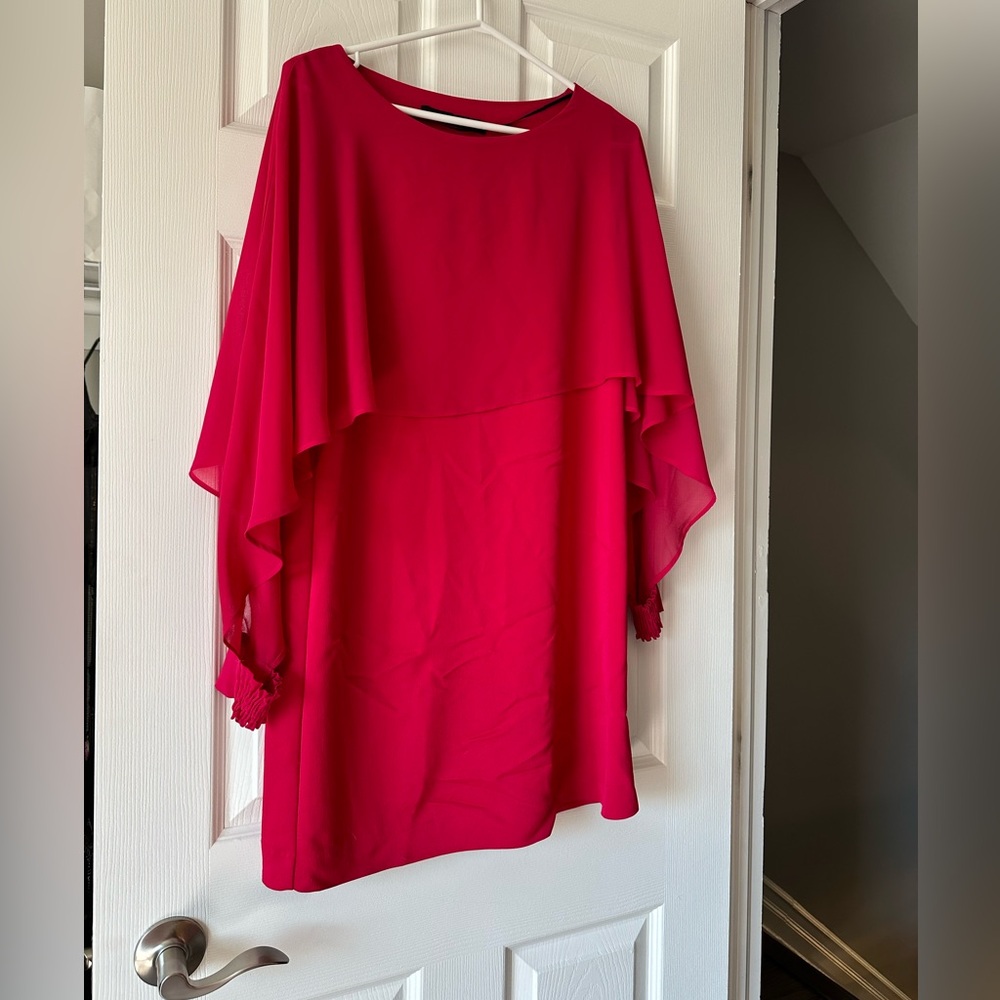 Zara Hot Pink Shift Dress Attached Capelet